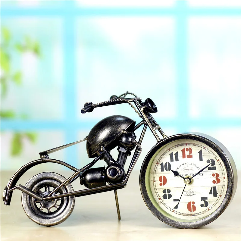 Rustic Mini Model Iron Art Motorcycle Table Clock Metal Motobike