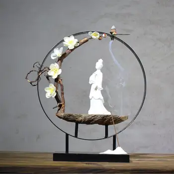 

Zen Style Ceramic Buddha Incense Burner Stick Holder Smoke Backflow Cone Incense Furnace Base Metal Circle Creative Home Decor