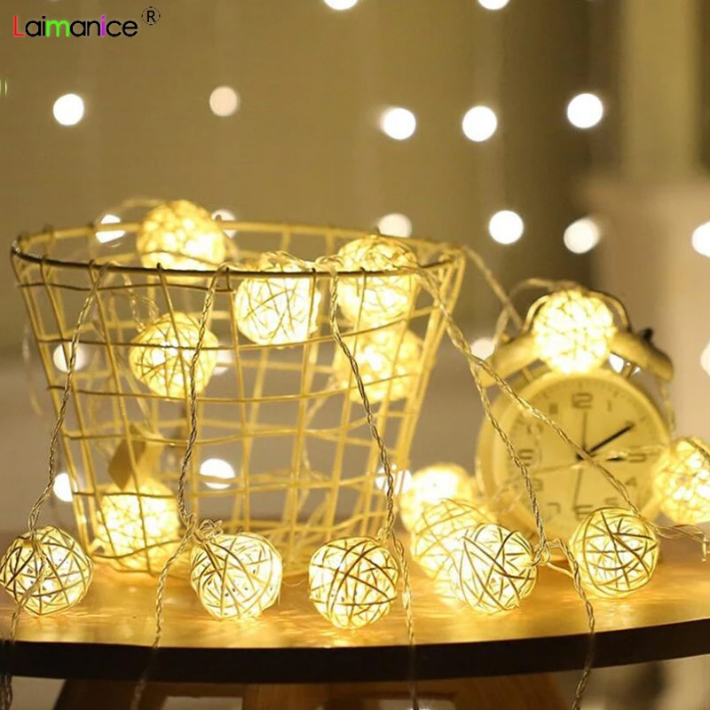 

220V EU Plug 4m 20 Bulbs Sepak Takraw Rattan Balls LED String Garland lights Outdoor Wedding Christmas Party Decoration Lights