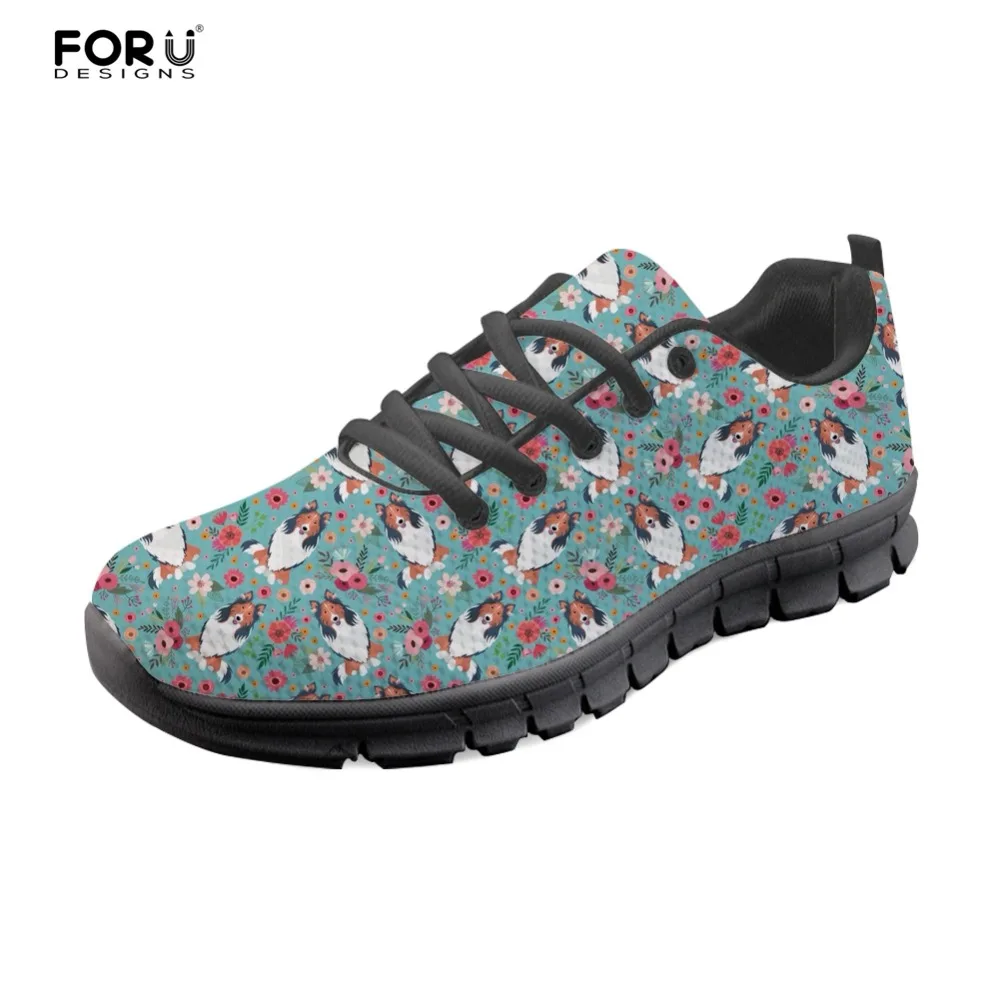 

FORUDESIGNS Cute Fashion Girls Summer Casual Shoes Flats Women's Rough Collie Flower 3D Print Light Comfortable Mesh Shoes Woman