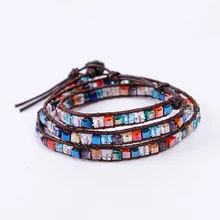 Сверкающий кристалл браслет ювелирные изделия ручной работы кожаный обертывание разноцветный браслет запасные хрустальные бусины натуральный камень браслет