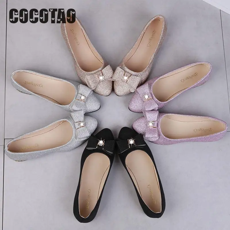 Single Shoe Women's Summer Korean Version Low-heeled Baitao Butterfly Knot Shoes Shallow Sequined Flat-soled Leisur14