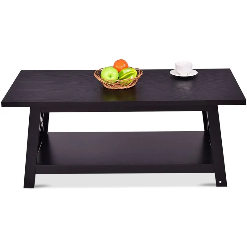 

Durable Rectangular Coffee Table with Storage Shelf Black Living Room Tables HW55016