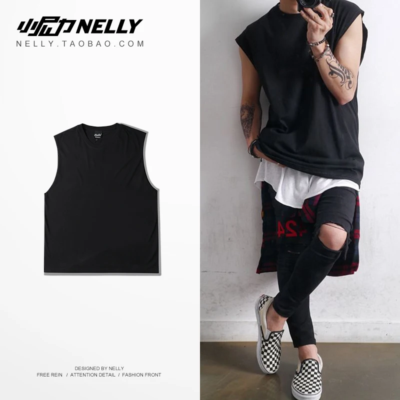 

NELLY 2019 Summer American Solid Color Joker Hip Hop Sleeveless T-Shirt Men's Casual Sports Short Sleeve Shirt Tee
