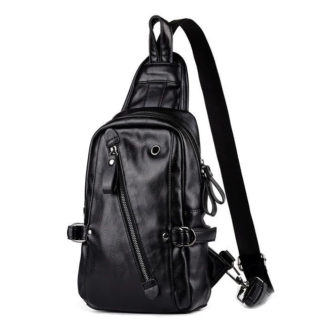 Korea Style Men Shoulder Bags High Quality PU Leather Chest Bag Solid
