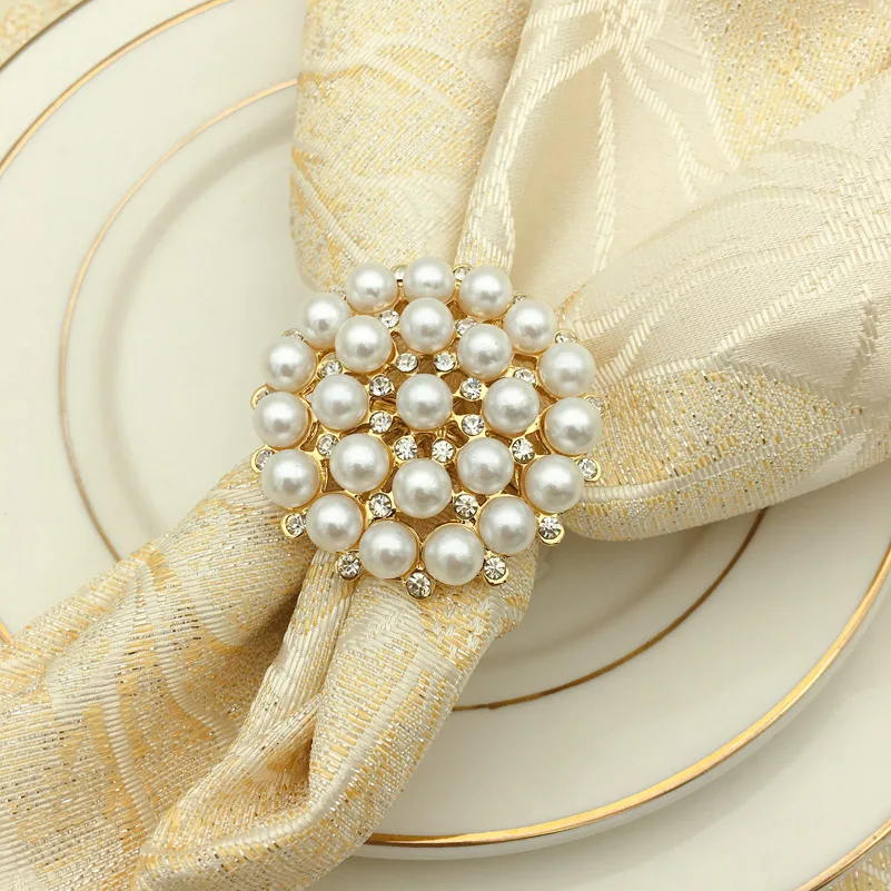 

12PCS wedding hotel napkin buckle metal pearl napkin ring napkin ring cloth ring
