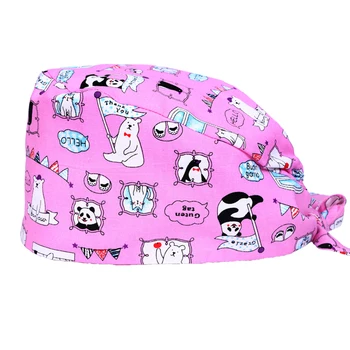 

Purple Panda Flag Women's Pharmacist Surgical Cap Nurse Work Hat Adjustable Tieback Scrub Caps Cotton Health Care Working Hats