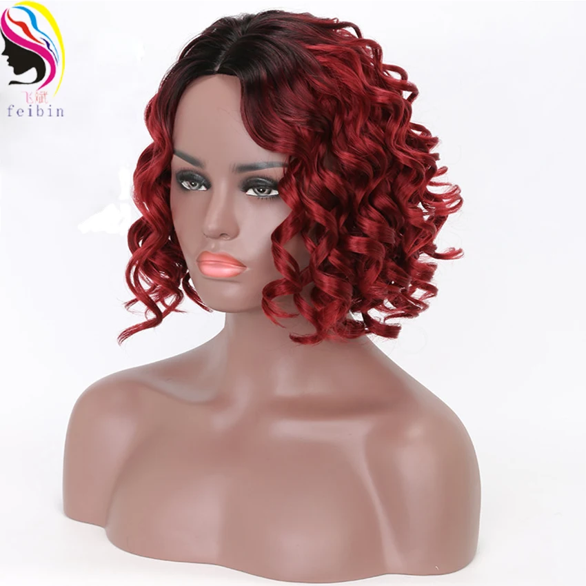 Feibin африканские парики для женщин короткие синтетические кудрявые Омбре блонд красный афро парики 14 дюймов B108
