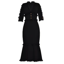 Красный RoosaRosee модной Вечерние Платье Для женщин сексуальный v-образный вырез с коротким рукавом кнопки Черные Элегантные Осенние платья Vestidos