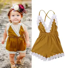 Новинка года; летний желтый кружевной комбинезон для новорожденных девочек; пляжный костюм; цельнокроеная одежда; детская одежда