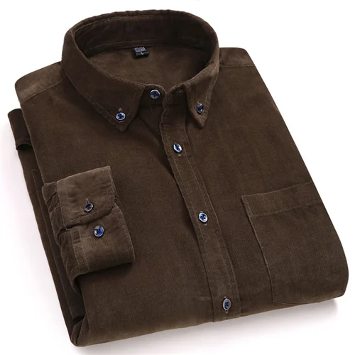 

2019 100%Cotton Men Shirt Spring Autumn Men's Clothing Solid Soft Corduroy Man Dress Shirts Thicken Big Size Male Shirt