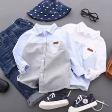 Модные рубашки для мальчиков; весенние топы; осенняя одежда для детей; Верхняя одежда для подростков; детская блузка; рубашка для младенцев; От 2 до 8 лет одежда с длинными рукавами