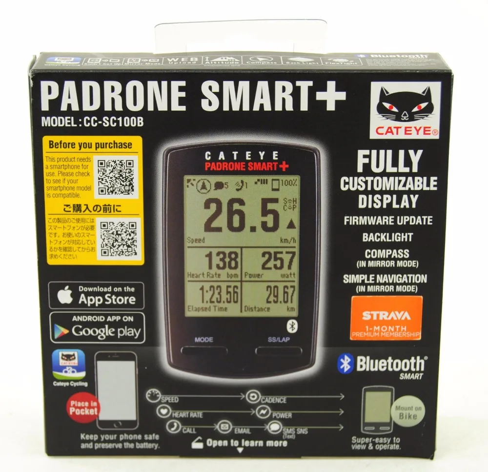 Cateye Padrone Smart+ Plus Speed Rate CC SC100B Cycle Computer-in Bicycle Computer from Sports ... Cateye Padrone Smart+ Plus Speed Rate CC SC100B Cycle Computer-in Bicycle Computer from Sports ...