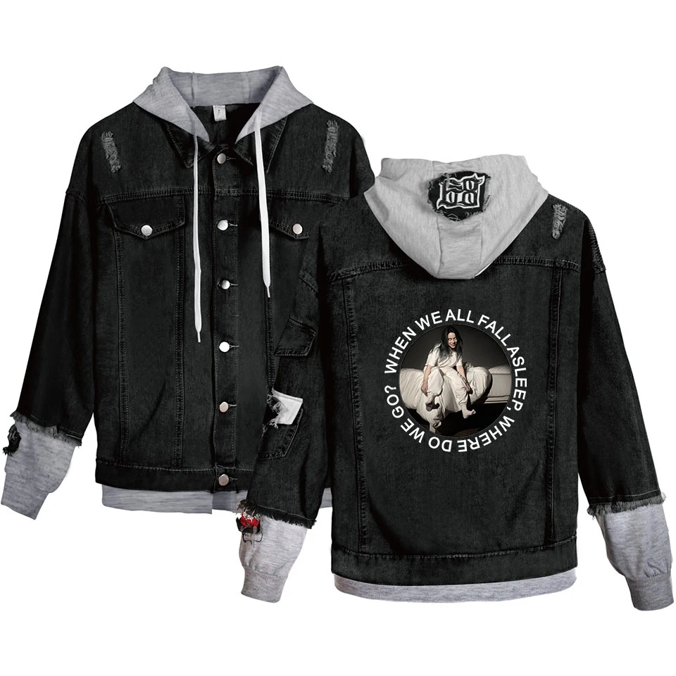 Finest  European Young Singer Billie Eilish 2019 New Fashion Denim Jacket Women Spring And Autumn Casual Wo