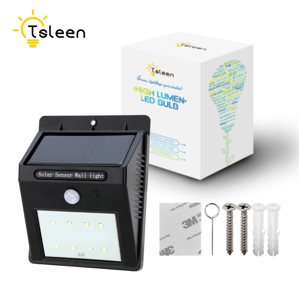 

TSLEEN 4pcs Energy Saving Led Solar Light PIR Motion Sensor Security 8 LED Solar Lamp For Garden Wall Patio Emergency Fence Lamp