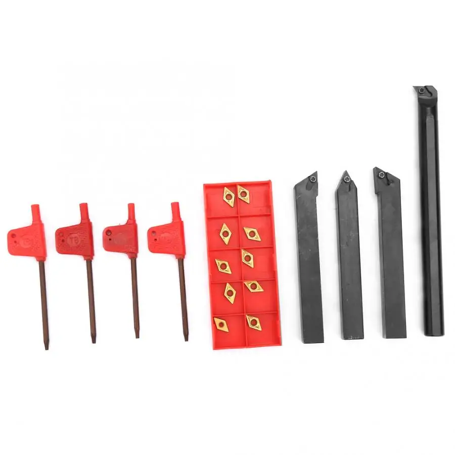 

Turning Knife 4pcs 12mm Lathe Turning Tool Holder 10pcs DCMT070204 Carbide Inserts with Wrench Knife Lathe