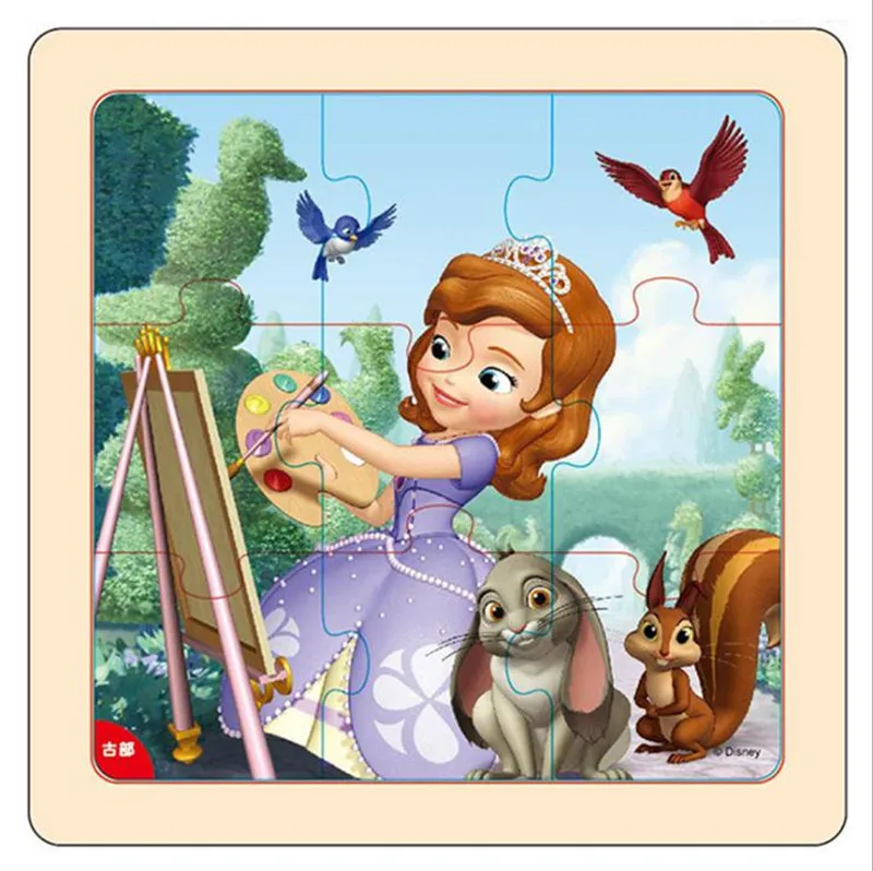 

Hot Disney Toys 9/16 Pieces Puzzle Wooden Dinosaur Princess Frozen Box Children's Hand Play Girl toy birthday gift high quality