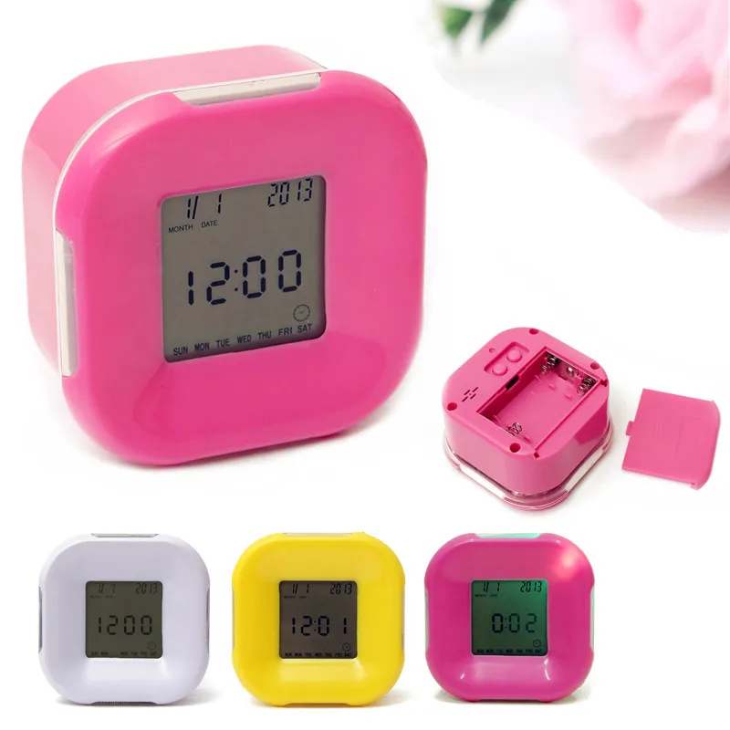 

2018 New Multifunction 4 Side Change Clock Calendar Timer Temperature Rotation LED Digital Alarm Clock Cube LCD Clock Home Decor