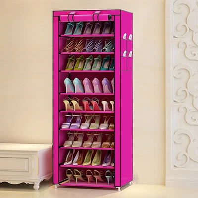 Многоцелевой Оксфорд ткань Пылезащитный Водонепроницаемый шкафчик для обуви держатели для обуви 10 слоев 9 сетки обуви Органайзер полка обувь мебель - Цвет: rose