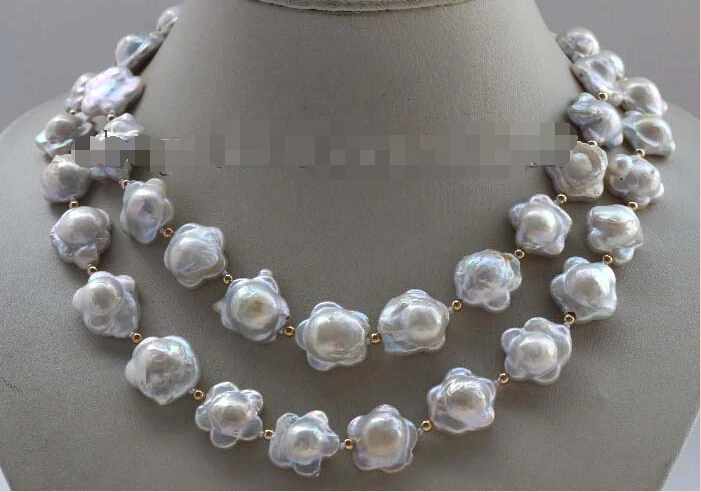 

Genuine Natural 16mm White Flower Reborn keshi Pearl Necklace 14KGP #f2298!