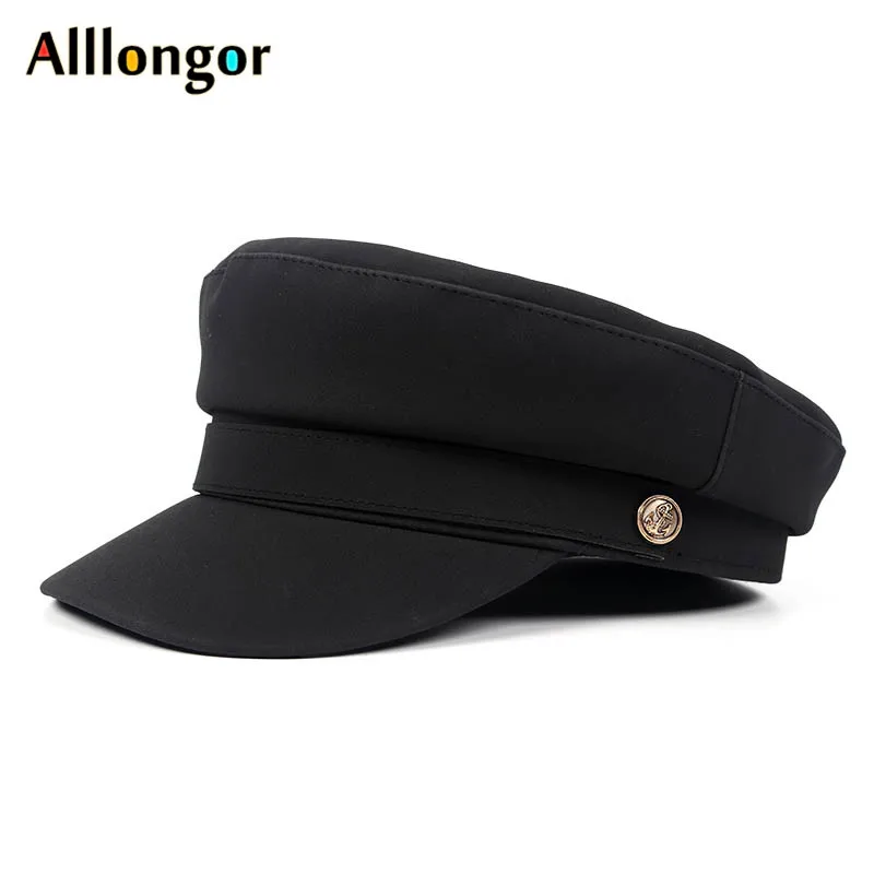 

High Quality Autumn Army Cap 2019 Winter Beret Femme Black Leather Military Hat Women Pink Flat Top Military caps