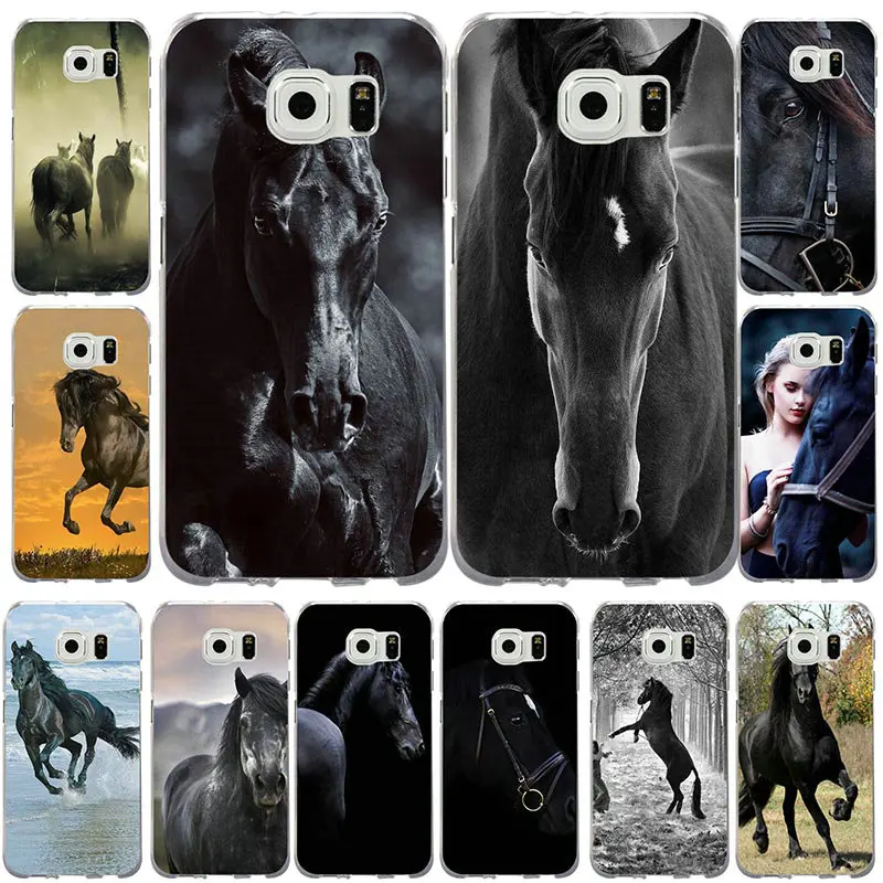 

Hot Black Horse Animale Black Beauty For Samsung Galaxy S2 S3 S4 S5 Mini S6 S7 S8 S9 Edge Plus Shell Soft TPU Mobile Phone Cases