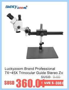 Lucky Zoom Brand 3.5X-45X Simul-Focal Trinocular Zoom Stereo Microscope Head WF10X/20 SZM0.5X WD165mm Microscope Accessories