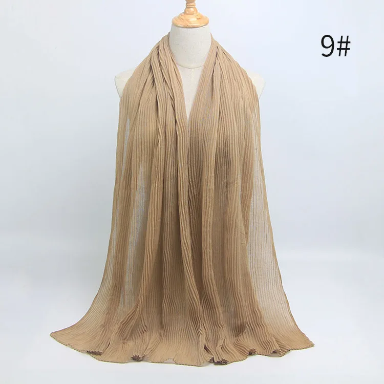 95*180 см хлопковое белье с двойной петлей хиджаб для женщин Crinkle мусульманская накидка шарф мусульманские шали арабский головной платок тюрбан для женщин - Цвет: 09