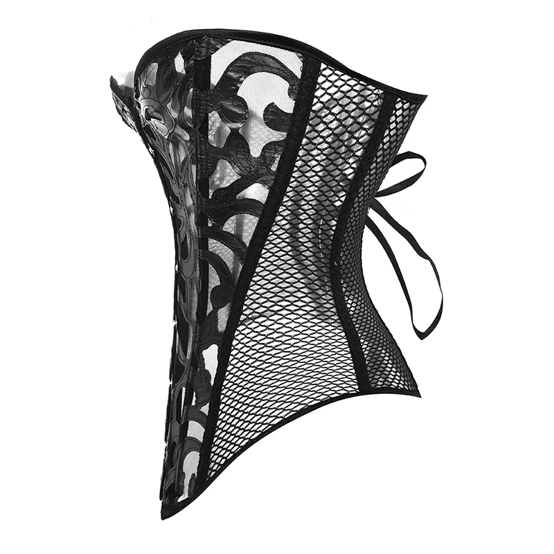 Women Fetish Mesh Hollow Out See Through Corset Sexy Gothic Clothing Boned Korse Slimming Waist Cicher Plus Size 4XL 5XL 6XL (11)