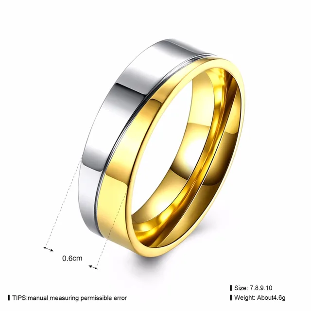 Couple Rings For Women Men Fashion Stainless Steel Gold colour Engagement Jewelry Zircon Crystal Anillos Female 1pcs Never Fade