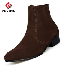 Chelsea Boot Men Suede Hombre Martin Boots Low Heel Nubuck Leather Ankle Boots Vintage Casual Short Boots Black Brown Man Shoes