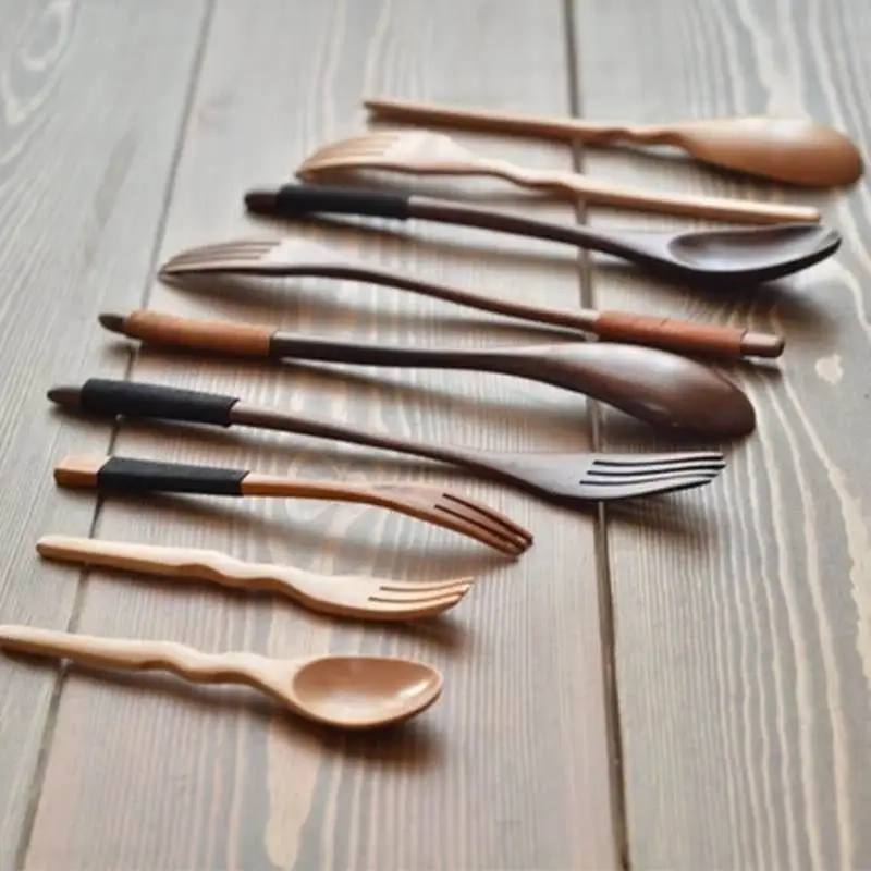 Japanese wooden spoon long handle winding fork spoon set size mix honey