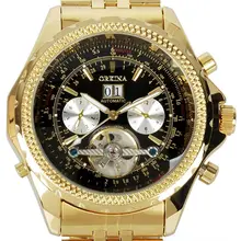 ORKINA Brand Mens Watches Luxury Golden Case Tourbillon Big Dial Auto Date Day Relojes Male Mechanical Wristwatch Homme Montre