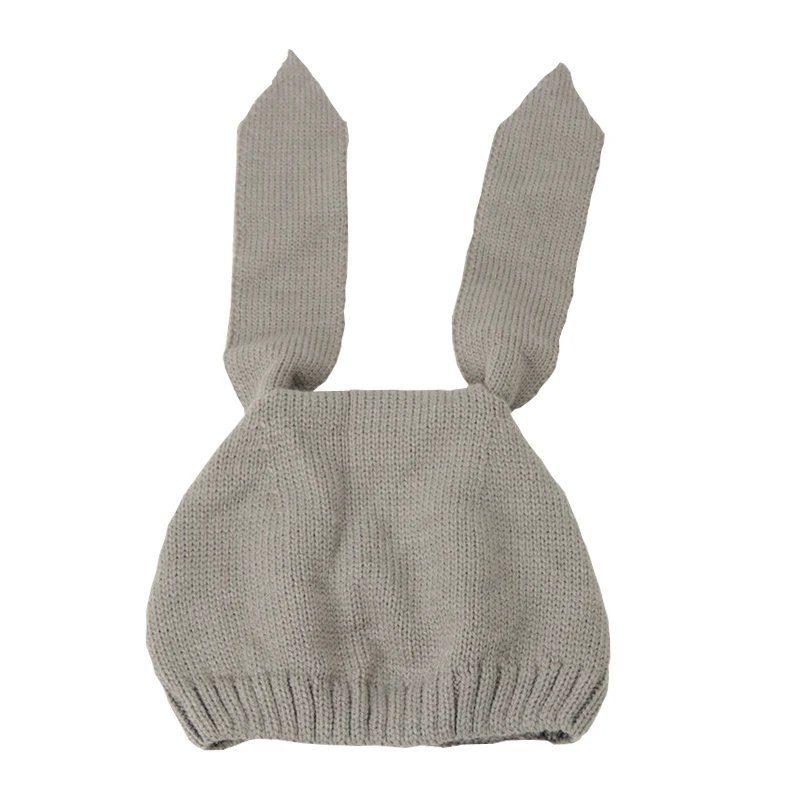 Rabbit Ear Baby Hats Baby Toddler Kids Boy Girl Knitted Crochet Beanie Lovely Winter Warm Hat Cap For Baby Photo Props - Цвет: gray