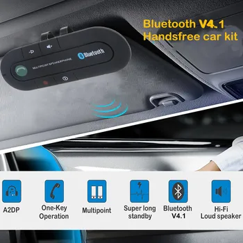 

Bluetooth 4.1 Handsfree Car Kit Sun Visor Clip Audio Adapter Wireless Receiver Multipoint Speaker phone Auto Stereo Mp3 Player