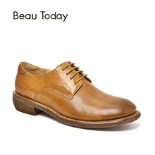 Женские туфли из натуральной кожи beautoday обувь в стиле Дерби для новорожденных, из телячьей кожи, обувь с модным круглым носком ручной работы 21415