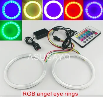 

2pcs RGB universal car cob led angel eyes auto headlight RGB halo ring kit with cover and remote 60/70/80/90/100/100/110/120mm