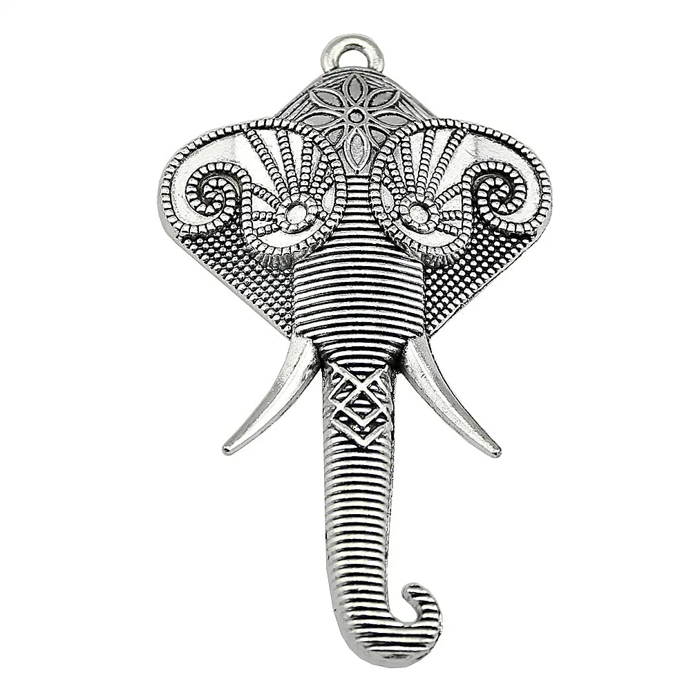 WYSIWYG 1 шт. 84x51 мм большая голова слона подвеска Слон Подвески Шарм Большие Подвески Слон Шарм - Окраска металла: Покрытие антикварным серебром