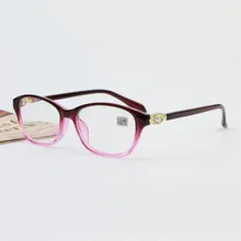 Женские элегантные фиолетовые очки для чтения с бриллиантами, женские квадратные пластиковые очки с полной оправой, фуксия, дальнозоркие HD линзы 1,0-4,0 R192