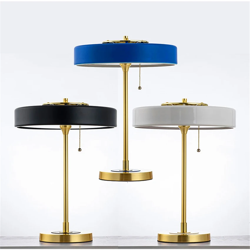 

American LED Table Lamp for Living Room Retro Bert Frank Lighting Table Light Plated Gold Metal Fiber Led Desk Lamp Rope Switch