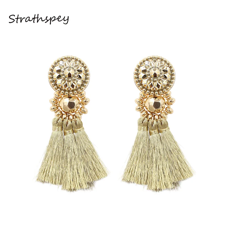 STRATHSPEY New Design Gold/Silver/Rose Gold/ Multi Colors Drop Earrings Bohemia Plastic Beads With Tassel Earrings for Women
