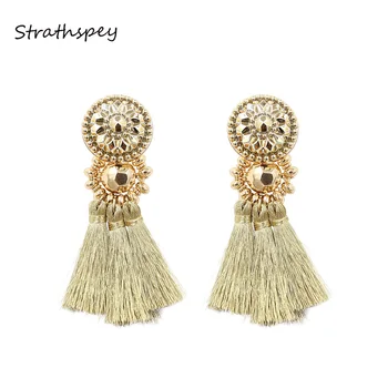 STRATHSPEY New Design Gold/Silver/Rose Gold/ Multi Colors Drop Earrings Bohemia Plastic Beads With Tassel Earrings for Women