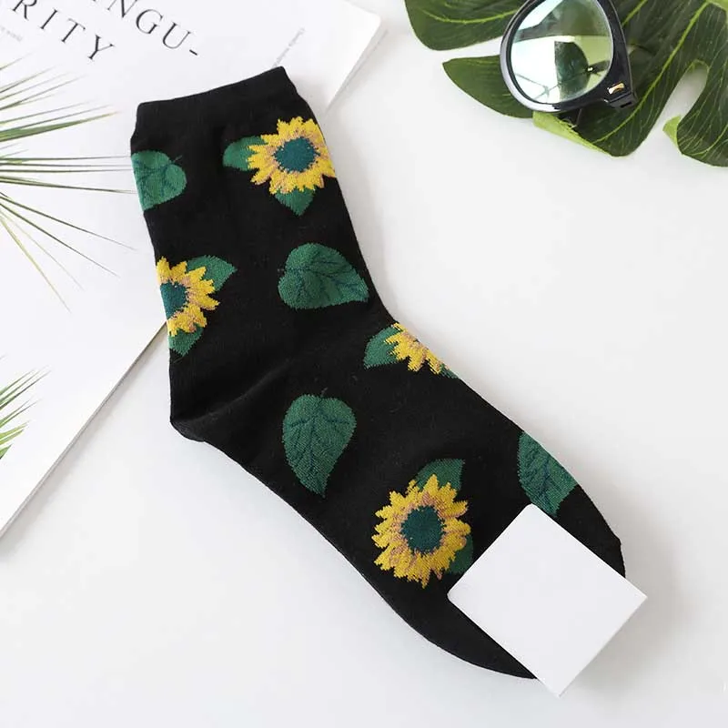 Милые жаккардовые носки с цветочным узором и растениями, женские носки с одуванчиком/подсолнухом, модные мягкие кальцитовые носки - Цвет: 3