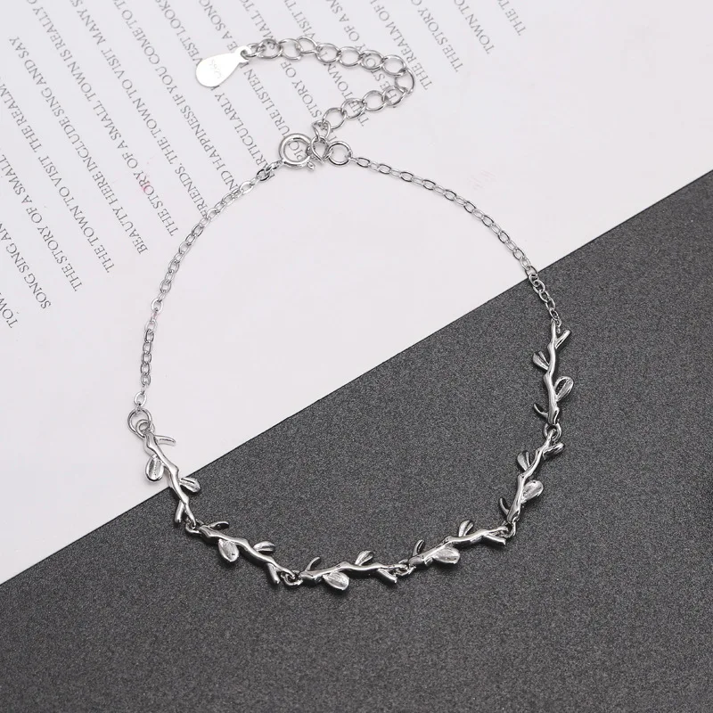 

Vintage Design 925 Sterling Silver Leaf Charm Bracelet&Bangle For Women Girl Wedding Christmas Gift Jewellery sl053