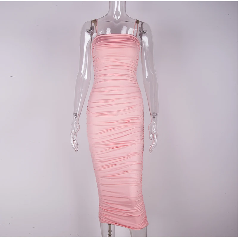 Невозьму 2 слоя Для женщин длинное платье облегающее миди сексуальное платье элегантные вечерние Клубные платья с открытыми плечами с рюшами Платье-футляр розовый Халат