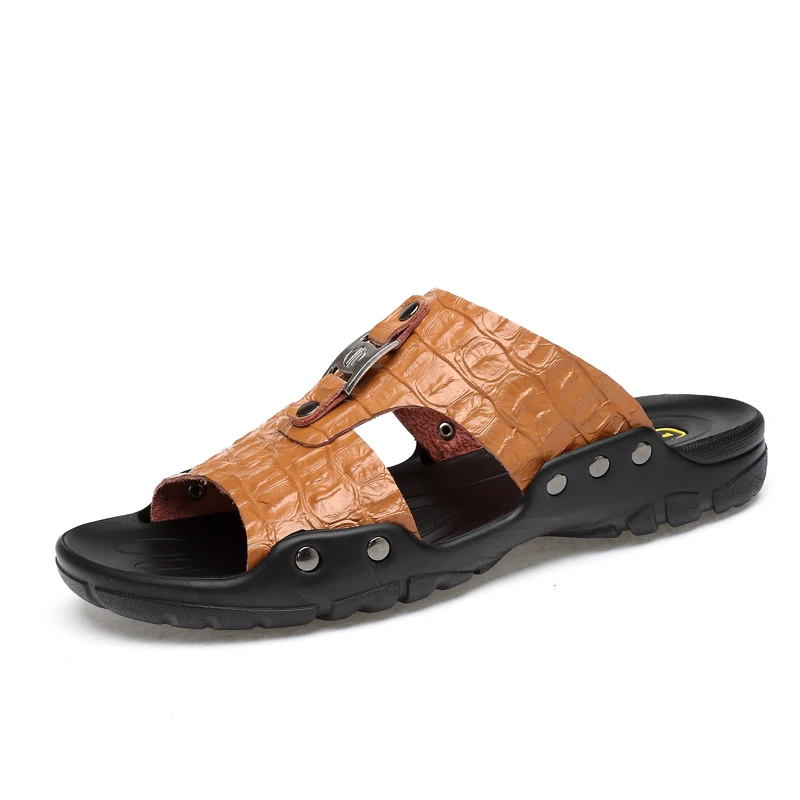 

VKERGB High quality Men sandals Outdoor Fashion Genuine leather Men Summer Slippers Breathable Casual Flat Shoes Sandals