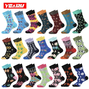 

YEADU Colorful Men's Socks Harajuku Hip Hop Happy Funny Cool Cartoon Popsoket Bull plant deer lotus sunflower for Men Gift