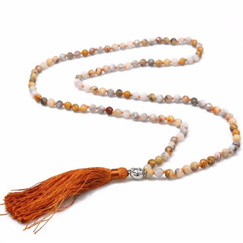 6MM 108 Crazy Tassels kont Necklace cuff Lucky chain Grade Tassel Tibet silver Wrist Buddhism pray MONK Fancy natural