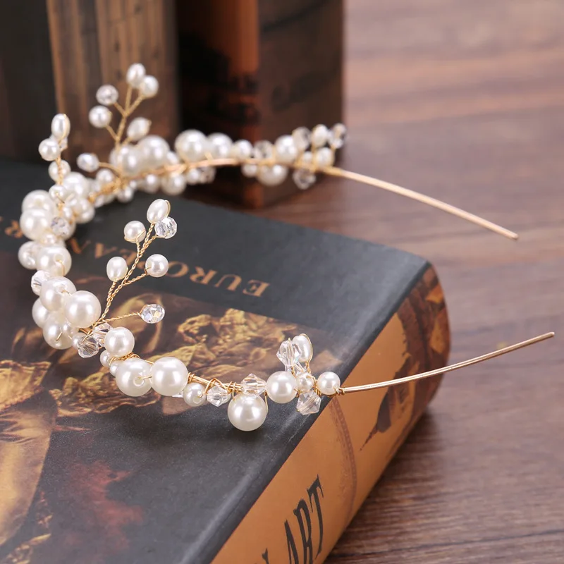 Gold Hair Ornaments Queen Hairbands Pearls Wedding Hair Accessories