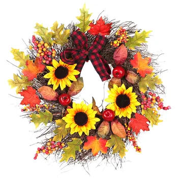 

Christmas Decoration Rattan Wreath 45cm Sunflower Maple Bow Leaf Fall Door Wreath Door Wall Ornament Christmas 5O0906